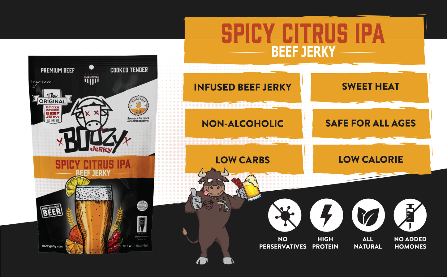 Spicy Citrus IPA Beef Jerky - 8oz "Growler Bag"