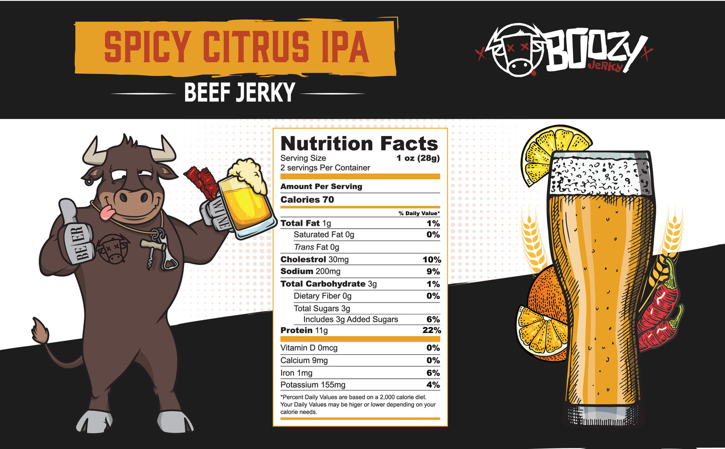 Spicy Citrus IPA Beef Jerky - 8oz "Growler Bag"