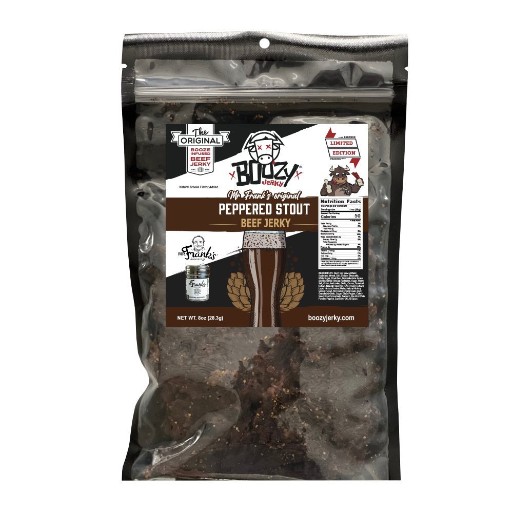 Franks Peppered Stout Jerky - 8oz "Growler Bag"